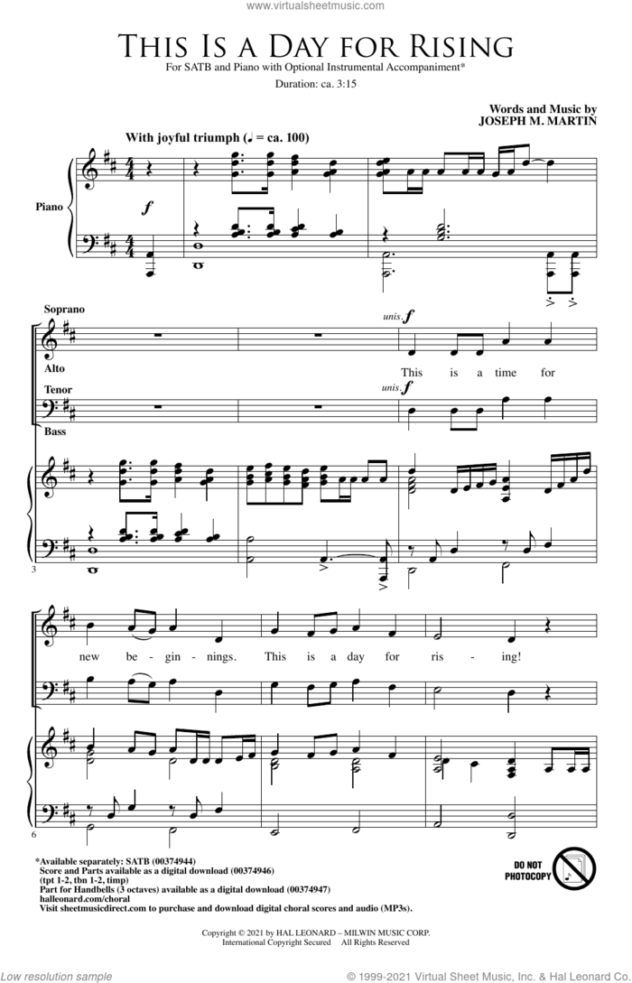 This Is A Day For Rising sheet music for choir (SATB: soprano, alto, tenor, bass) by Joseph M. Martin, intermediate skill level