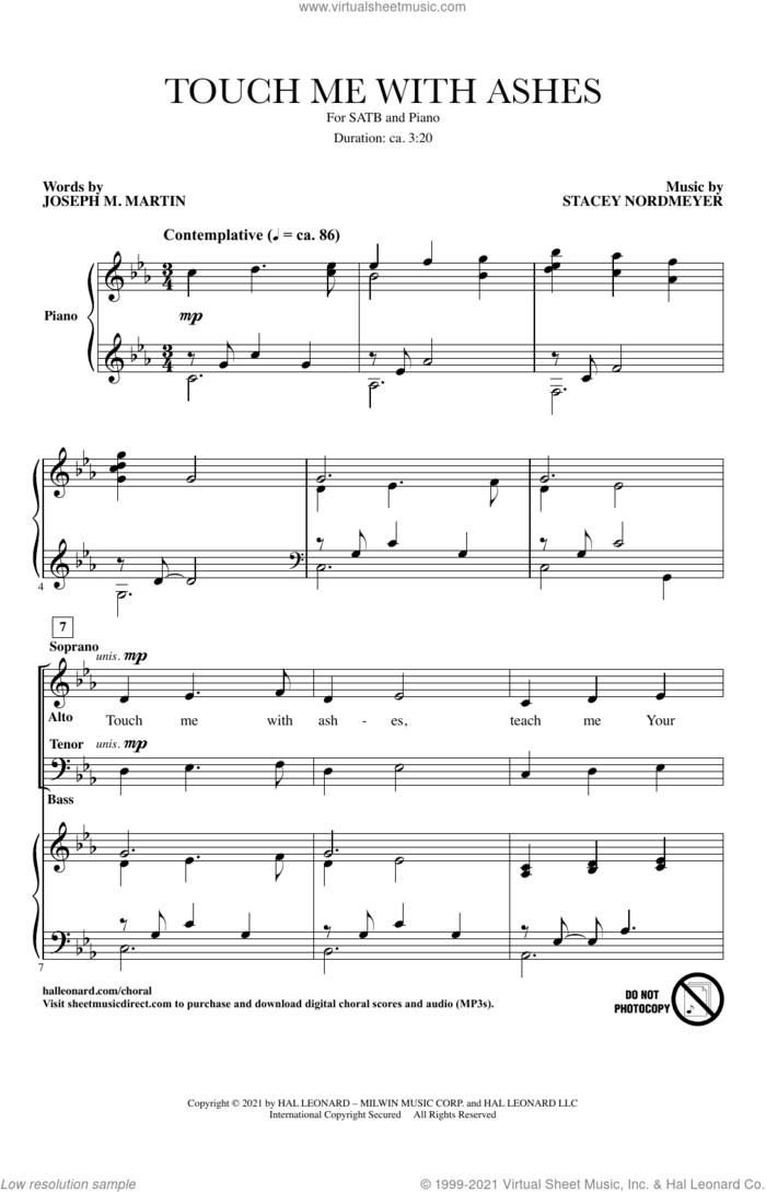 Touch Me With Ashes sheet music for choir (SATB: soprano, alto, tenor, bass) by Stacey Nordmeyer and Joseph M. Martin and Stacey Nordmeyer and Joseph M. Martin, intermediate skill level