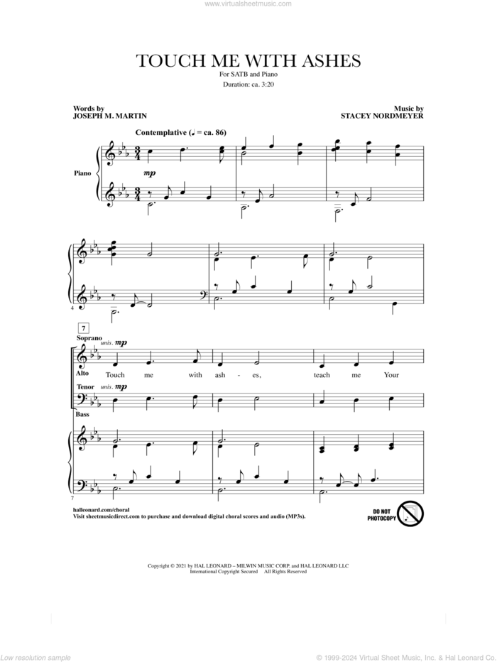 Touch Me With Ashes sheet music for choir (SATB: soprano, alto, tenor, bass) by Stacey Nordmeyer and Joseph M. Martin and Stacey Nordmeyer and Joseph M. Martin, intermediate skill level