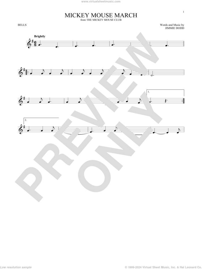 Mickey Mouse March (from The Mickey Mouse Club) sheet music for Hand Bells Solo (bell solo) by Jimmie Dodd, intermediate Hand Bells Solo (bell)