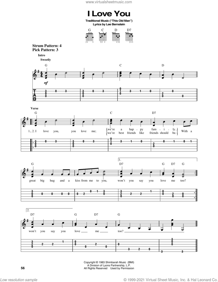 I Love You (from Barney) sheet music for guitar solo (easy tablature) by Lee Bernstein and Miscellaneous, easy guitar (easy tablature)