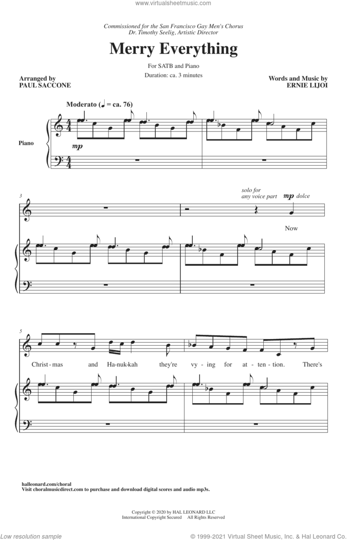 Merry Everything (arr. Paul Saccone) sheet music for choir (SATB: soprano, alto, tenor, bass) by Ernie Lijoi and Paul Saccone, intermediate skill level