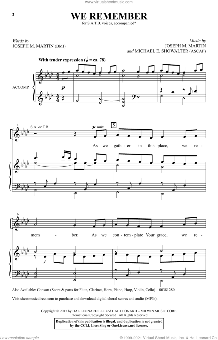 We Remember sheet music for choir (SATB: soprano, alto, tenor, bass) by Joseph M. Martin, Joseph M. Martin and Michael E. Showalter and Michael E. Showalter, intermediate skill level