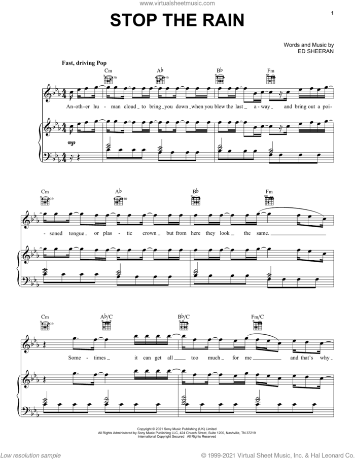 Stop The Rain sheet music for voice, piano or guitar by Ed Sheeran, intermediate skill level
