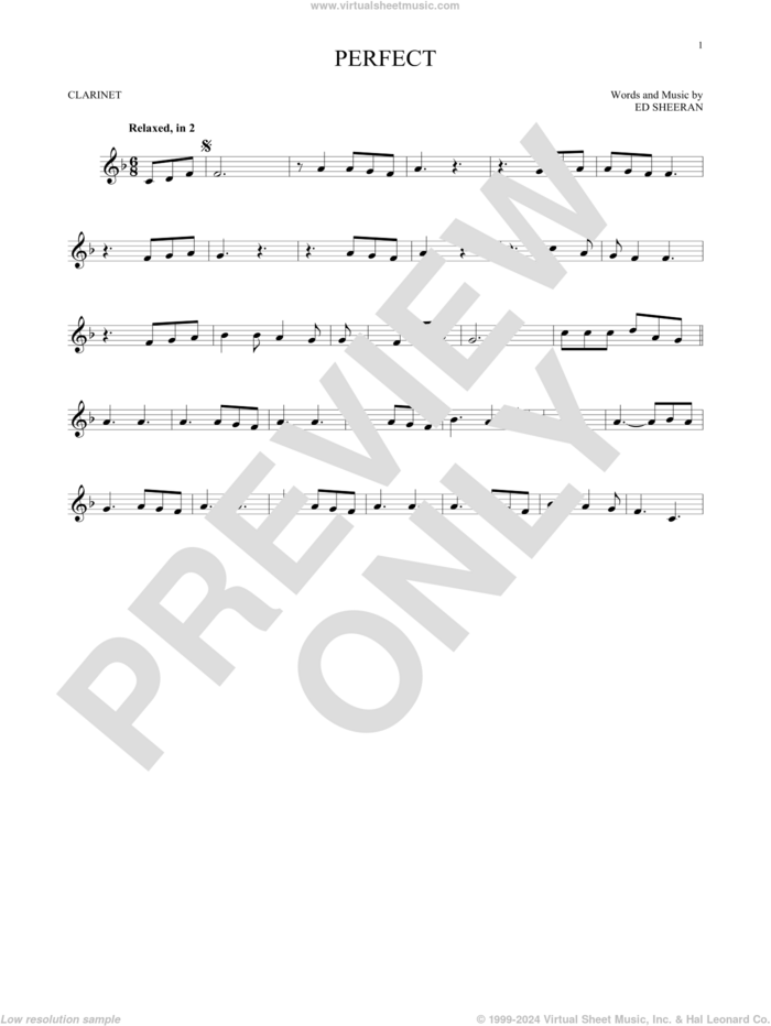 Perfect sheet music for clarinet solo by Ed Sheeran, intermediate skill level