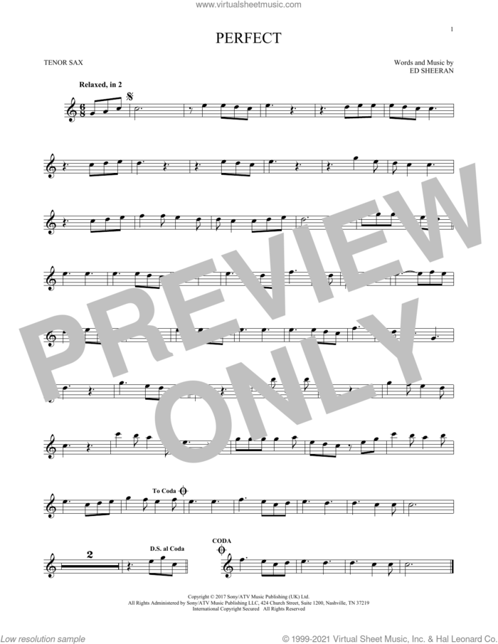 Perfect sheet music for tenor saxophone solo by Ed Sheeran, intermediate skill level
