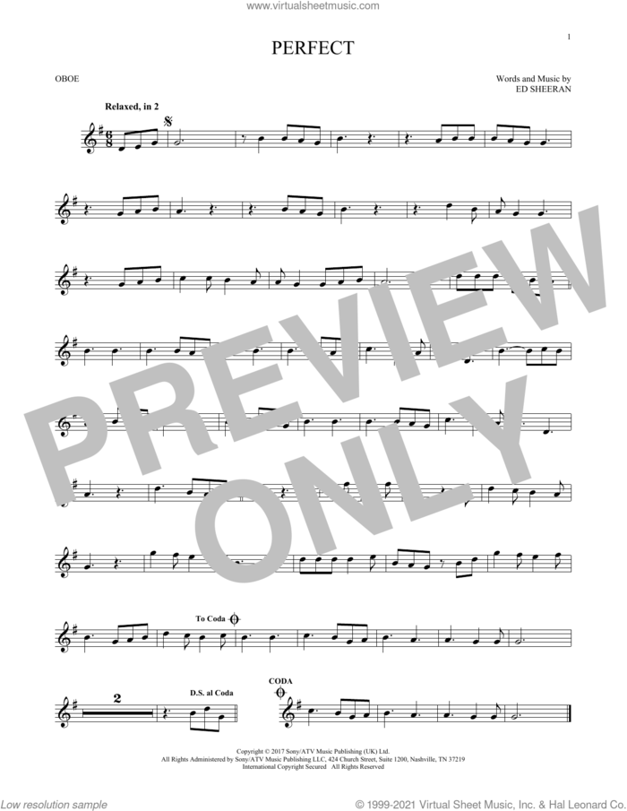 Perfect sheet music for oboe solo by Ed Sheeran, intermediate skill level