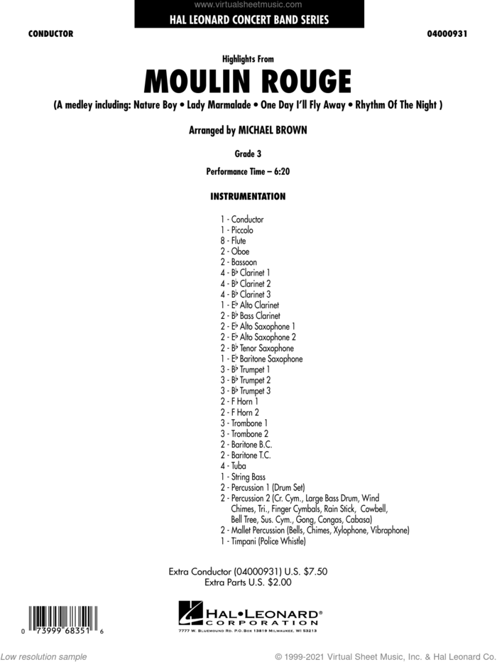 Highlights from Moulin Rouge (COMPLETE) sheet music for concert band by Michael Brown and Miscellaneous, intermediate skill level
