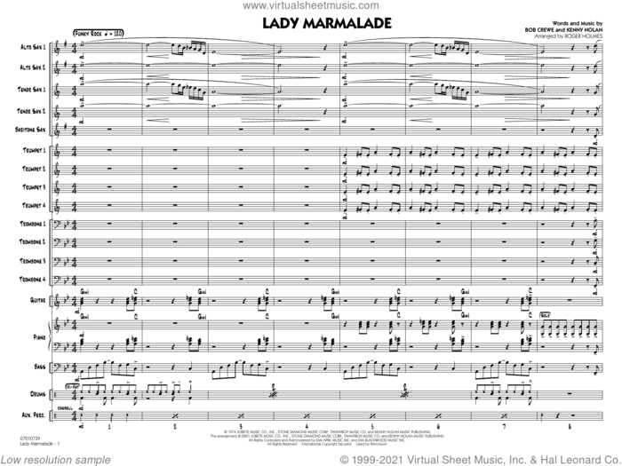 Lady Marmalade (from Moulin Rouge) (arr. Roger Holmes) (COMPLETE) sheet music for jazz band by Bob Crewe, Fantasia Barrino, Kenny Nolan, Patti LaBelle, Robert Crew and Roger Holmes, intermediate skill level