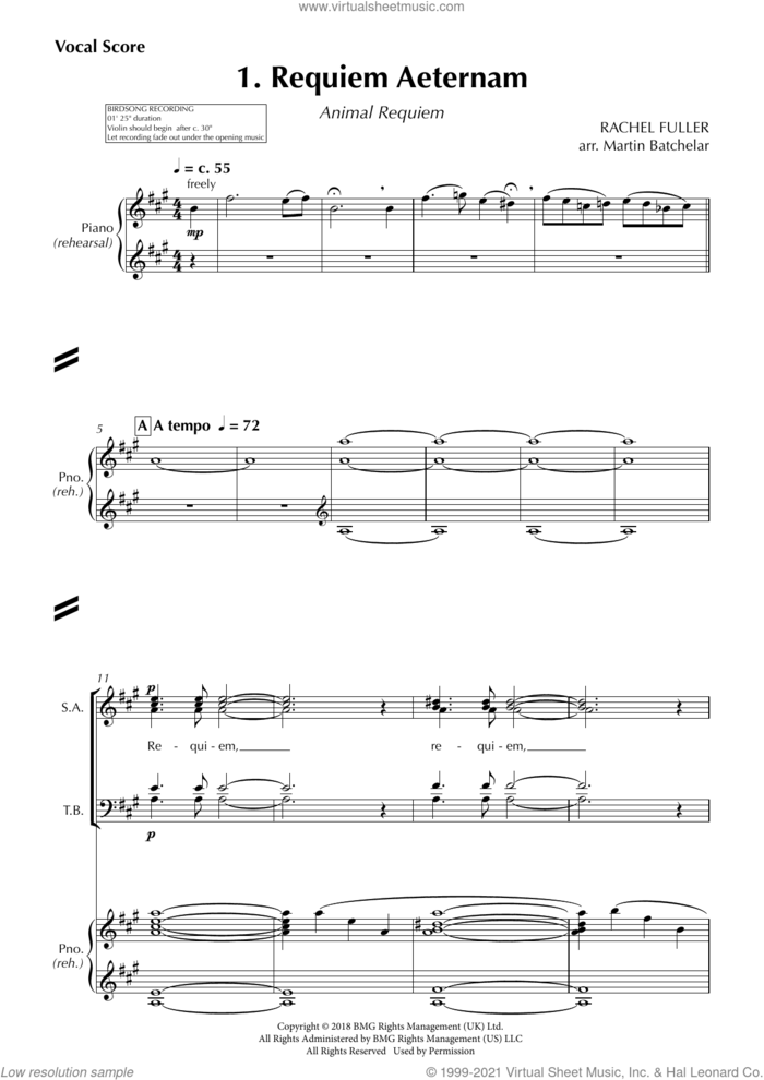 Animal Requiem sheet music for choir (SATB: soprano, alto, tenor, bass) by Rachel Fuller and Martin Batchelar, intermediate skill level