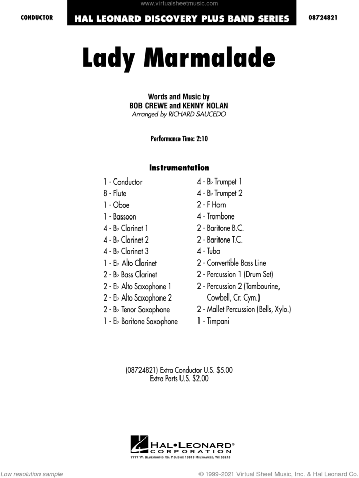 Lady Marmalade (from Moulin Rouge) (arr. Richard Saucedo) (COMPLETE) sheet music for concert band by Richard L. Saucedo, Bob Crewe, Kenny Nolan, Patti LaBelle and Robert Crew, intermediate skill level