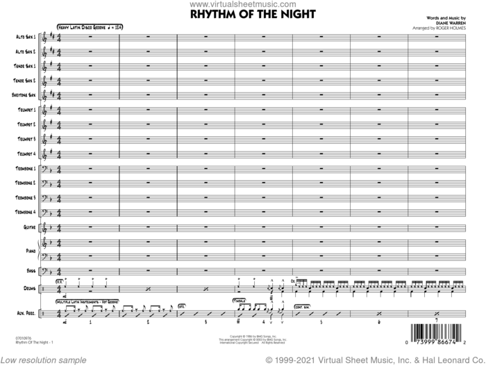 Rhythm of the Night (arr. Roger Holmes) (COMPLETE) sheet music for jazz band by Diane Warren, DeBarge and Roger Holmes, intermediate skill level