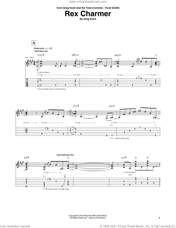 Rex Charmer sheet music for guitar (tablature) by Greg Koch, intermediate skill level