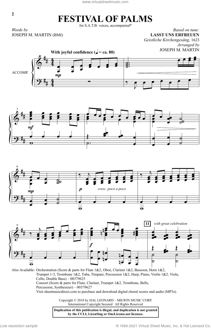 Festival of Palms sheet music for choir (SATB: soprano, alto, tenor, bass) by Joseph M. Martin and Lasst Uns Erfreuen, intermediate skill level