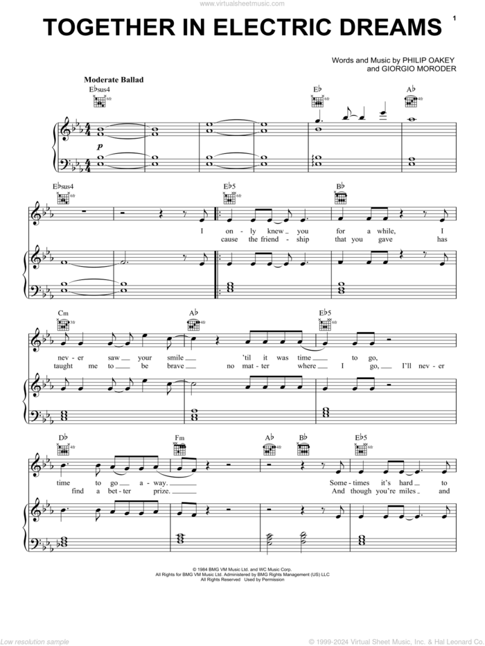 Together In Electric Dreams (John Lewis 2021) sheet music for voice, piano or guitar by Lola Young, Giorgio Moroder and Phil Oakey, intermediate skill level