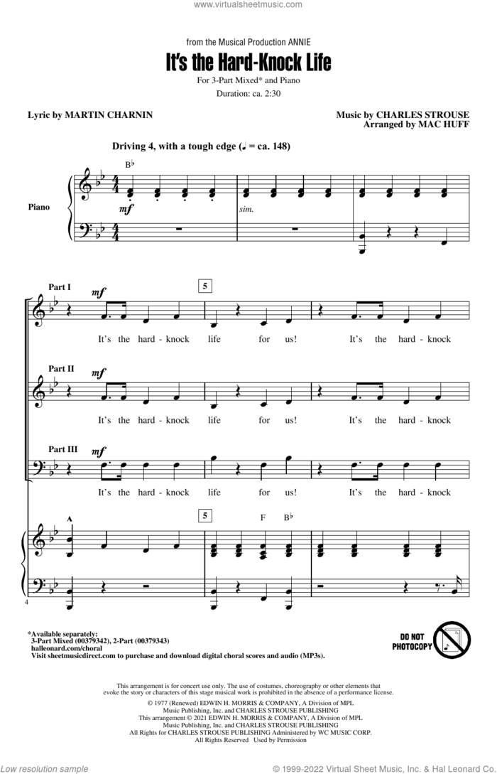 It's The Hard-Knock Life (from Annie) (arr. Mac Huff) sheet music for choir (3-Part Mixed) by Charles Strouse, Mac Huff and Martin Charnin, intermediate skill level