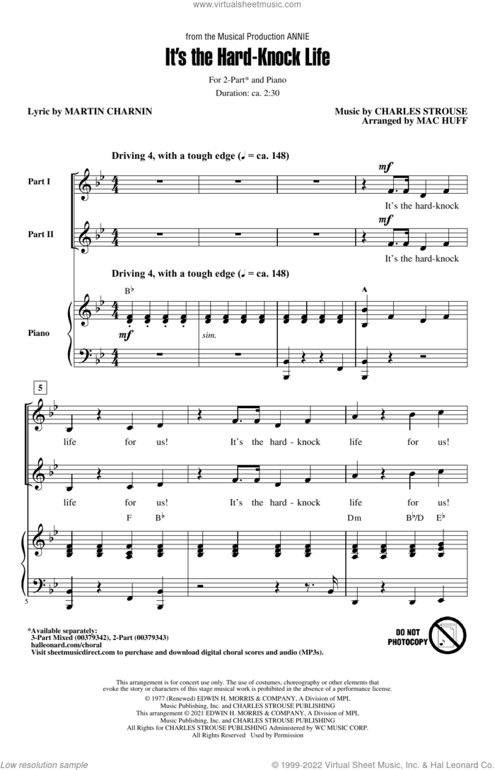 It's The Hard-Knock Life (from Annie) (arr. Mac Huff) sheet music for choir (2-Part) by Charles Strouse, Mac Huff and Martin Charnin, intermediate duet