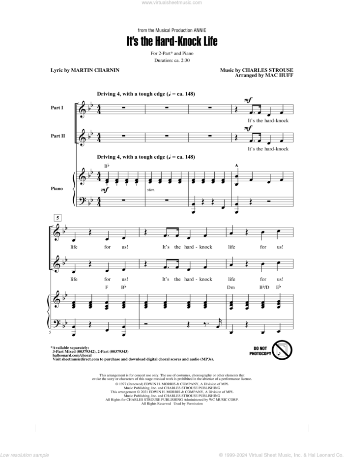 It's The Hard-Knock Life (from Annie) (arr. Mac Huff) sheet music for choir (2-Part) by Charles Strouse, Mac Huff and Martin Charnin, intermediate duet