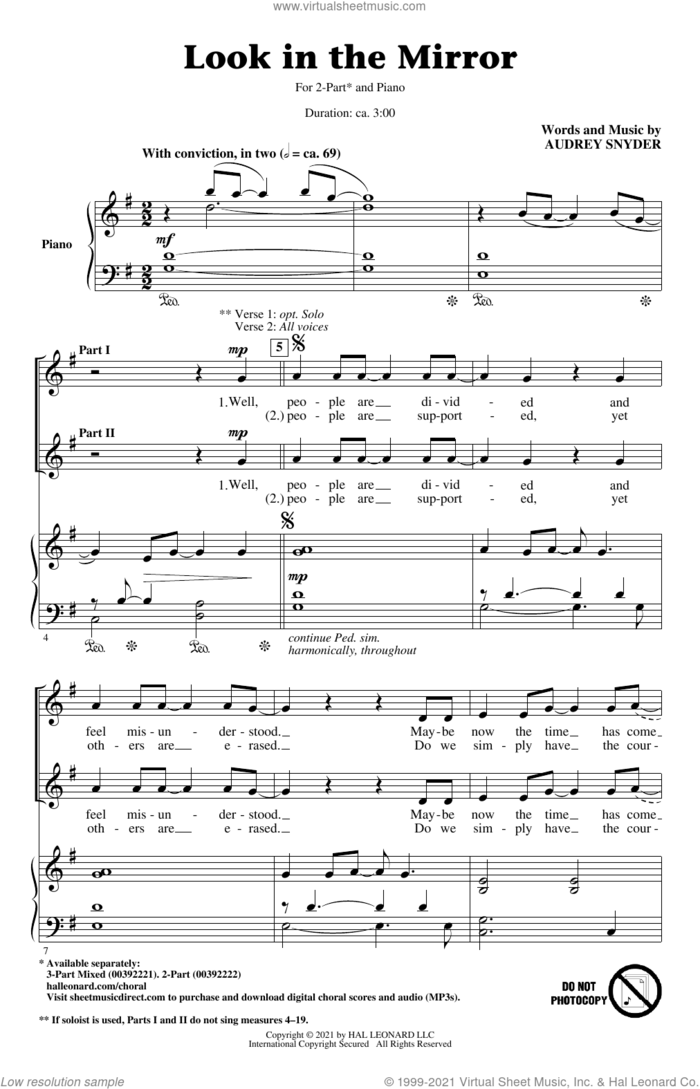 Look In The Mirror sheet music for choir (2-Part) by Audrey Snyder, intermediate duet