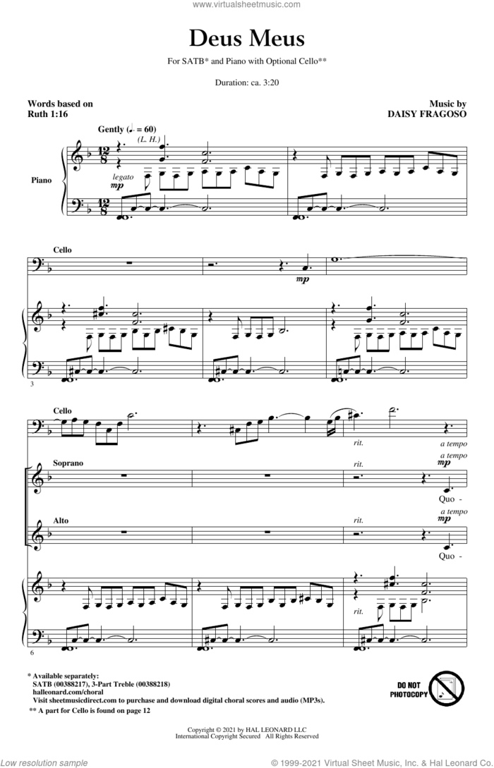 Deus Meus sheet music for choir (SATB: soprano, alto, tenor, bass) by Daisy Fragoso and Ruth 1:16, intermediate skill level
