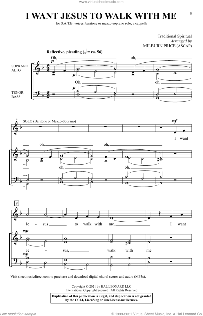 I Want Jesus To Walk With Me (arr. Milburn Price) sheet music for choir (SATB: soprano, alto, tenor, bass)  and Milburn Price, intermediate skill level