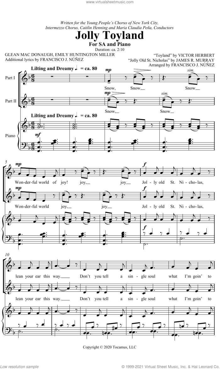Jolly Toyland sheet music for choir (2-Part) by Francisco J. Nunez, intermediate duet