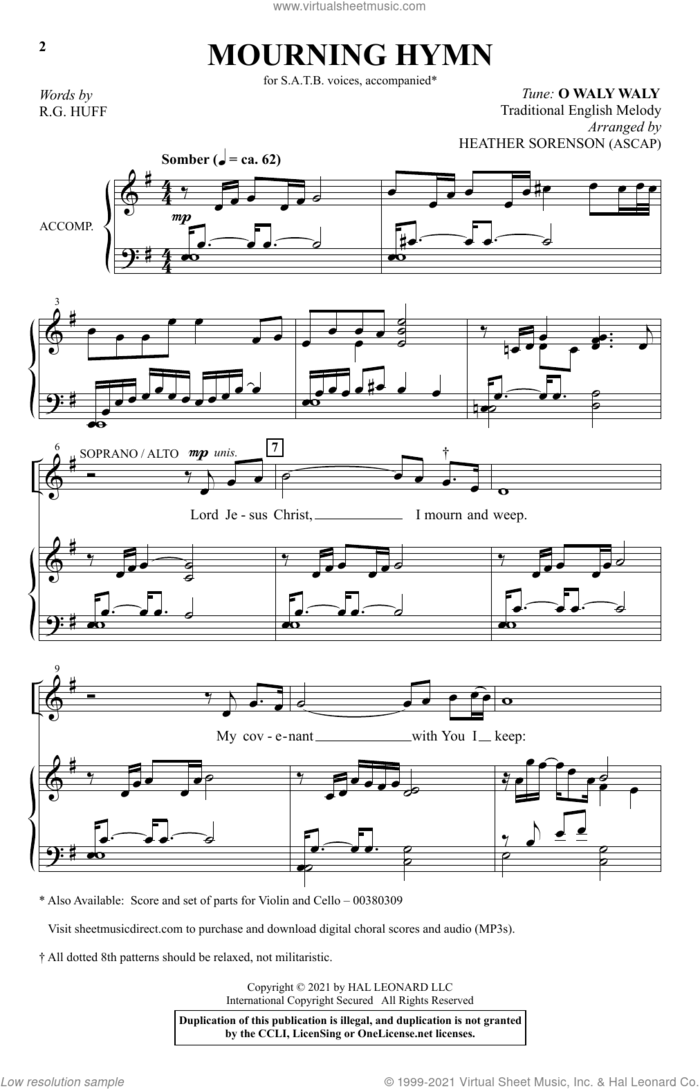 Mourning Hymn sheet music for choir (SATB: soprano, alto, tenor, bass) by Heather Sorenson, O WALY WALY and R.G. Huff, intermediate skill level