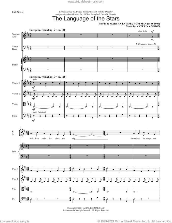 Language of the Stars (String Quartet) (COMPLETE) sheet music for orchestra/band by Katerina Gimon, Martha Lavinia Hoffman and Martha Lavinia Hoffman and Katerina Gimon, intermediate skill level
