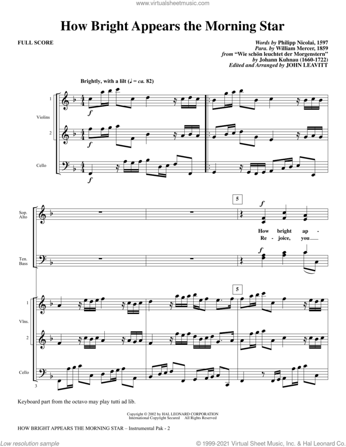 How Bright Appears the Morning Star (arr. John Leavitt) (COMPLETE) sheet music for orchestra/band by John Leavitt, Johann Kuhnau and Philip Nicolai, intermediate skill level