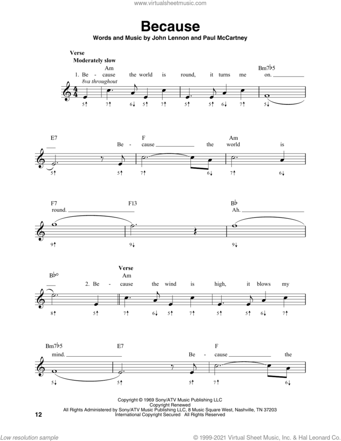 Because sheet music for harmonica solo by The Beatles, John Lennon and Paul McCartney, intermediate skill level