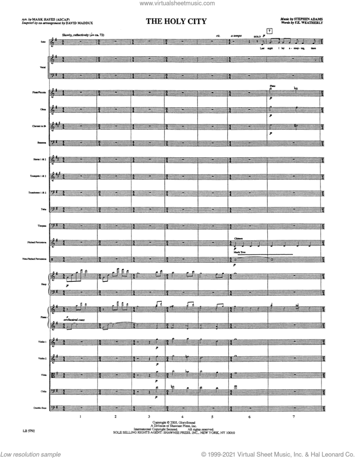 The Holy City (arr. Mark Hayes) (COMPLETE) sheet music for orchestra/band by Mark Hayes, F. E. Weatherly, F. E. Weatherly and Stephen Adams and Stephen Adams, intermediate skill level