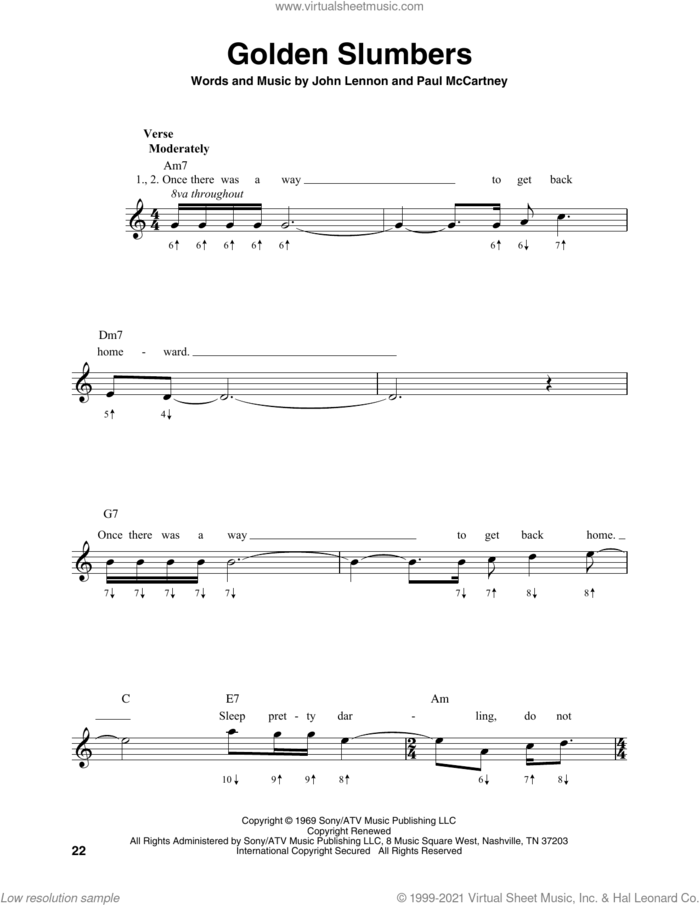 Golden Slumbers sheet music for harmonica solo by The Beatles, John Lennon and Paul McCartney, intermediate skill level
