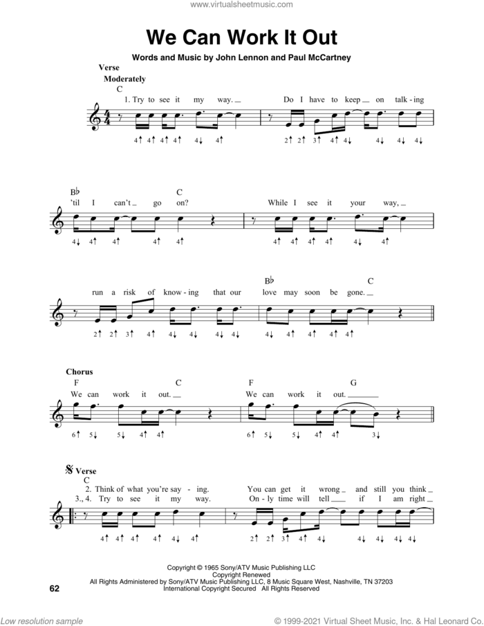 We Can Work It Out sheet music for harmonica solo by The Beatles, John Lennon and Paul McCartney, intermediate skill level