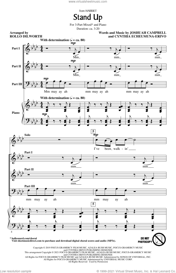 Stand Up (from Harriet) (arr. Rollo Dilworth) sheet music for choir (3-Part Mixed) by Cynthia Erivo, Rollo Dilworth, Cynthia Echeumuna-Erivo and Joshuah Campbell, intermediate skill level