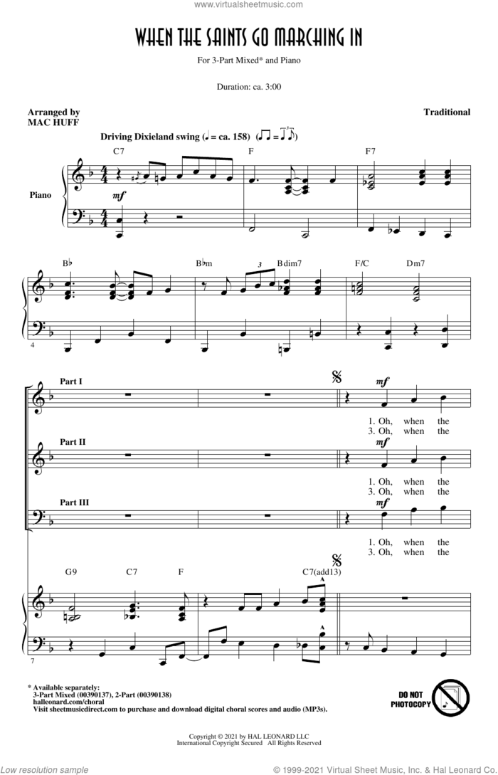 When The Saints Go Marching In (arr. Mac Huff) sheet music for choir (3-Part Mixed)  and Mac Huff, intermediate skill level