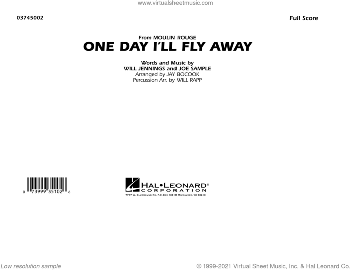 One Day I'll Fly Away (from Moulin Rouge) (arr. Michael Brown) (COMPLETE) sheet music for marching band by Michael Brown, Joe Sample, Nicole Kidman, Will Jennings and Will Rapp, intermediate skill level