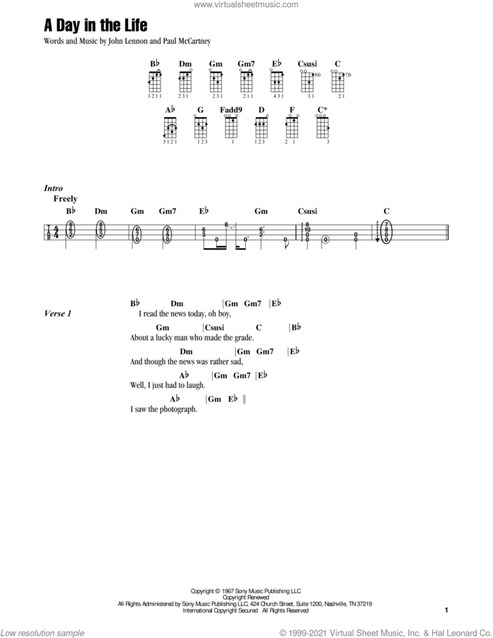 A Day In The Life (feat. Jon Anderson) sheet music for ukulele by Jake Shimabukuro, The Beatles, John Lennon and Paul McCartney, intermediate skill level