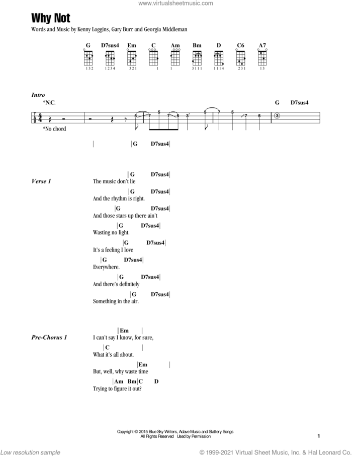 Why Not sheet music for ukulele by Jake Shimabukuro, Gary Burr, Georgia Middleman and Kenny Loggins, intermediate skill level