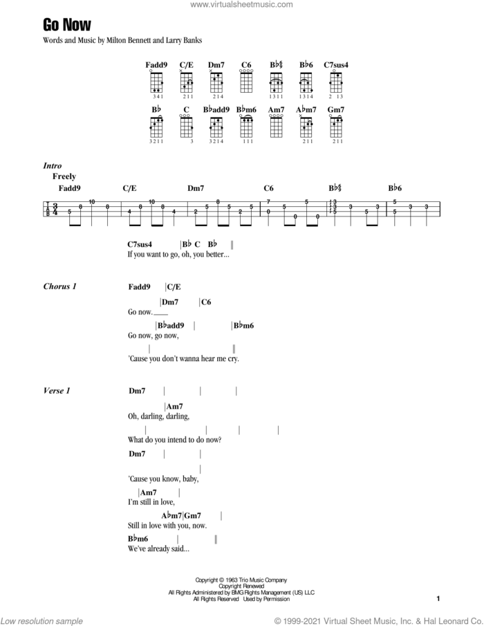 Go Now (feat. Michael McDonald) sheet music for ukulele by Jake Shimabukuro, Bessie Banks, The Moody Blues, Larry Banks and Milton Bennett, intermediate skill level
