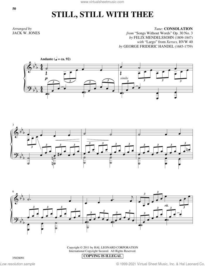 Still, Still With Thee (with 'Largo') sheet music for piano solo by Felix Mendelssohn-Bartholdy, Jack W. Jones and Harriet B. Stowe, intermediate skill level