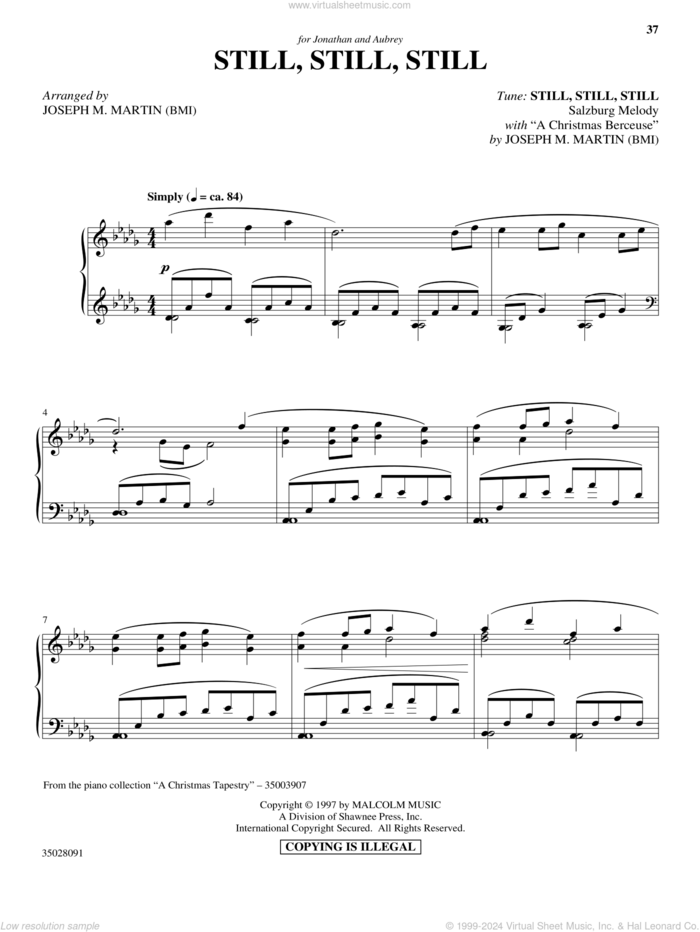 Still, Still, Still (with 'A Christmas Berceuse') sheet music for piano solo by Salzburg Melody c.1819 and Joseph M. Martin, intermediate skill level