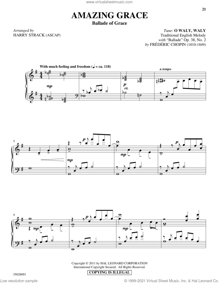 Amazing Grace (Ballad of Grace) (with 'Ballade') sheet music for piano solo by Frederic Chopin, Harry Strack and Miscellaneous, intermediate skill level