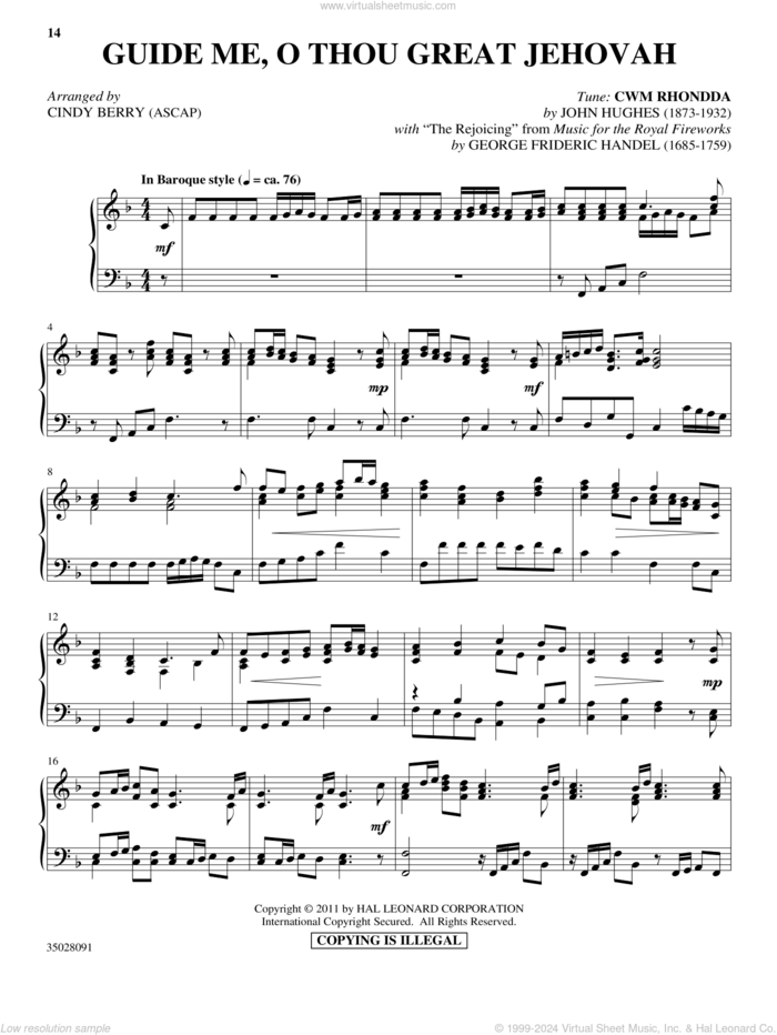 Guide Me, O Thou Great Jehovah (with 'The Rejoicing') sheet music for piano solo by George Frideric Handel, Cindy Berry and John Hughes, intermediate skill level