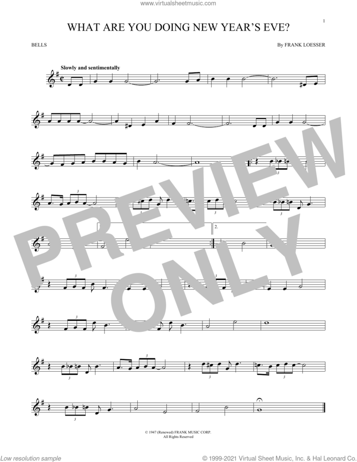 What Are You Doing New Year's Eve? sheet music for Hand Bells Solo (bell solo) by Frank Loesser, intermediate Hand Bells Solo (bell)