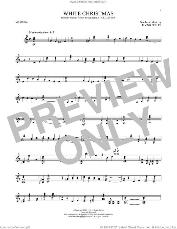White Christmas sheet music for Marimba Solo by Irving Berlin and Will Rapp, intermediate skill level