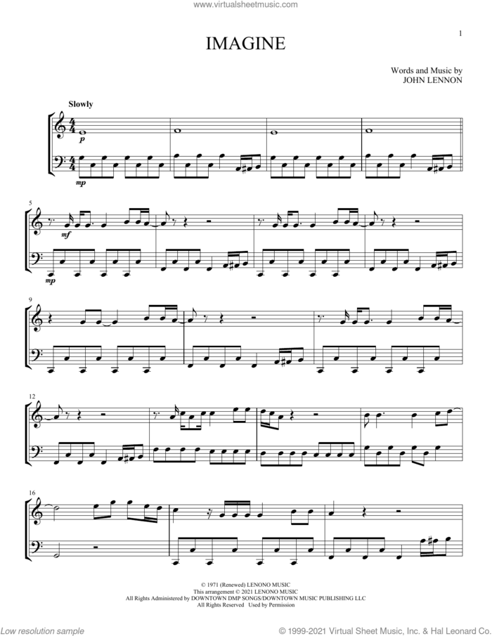 Imagine sheet music for instrumental duet (duets) by John Lennon, intermediate skill level