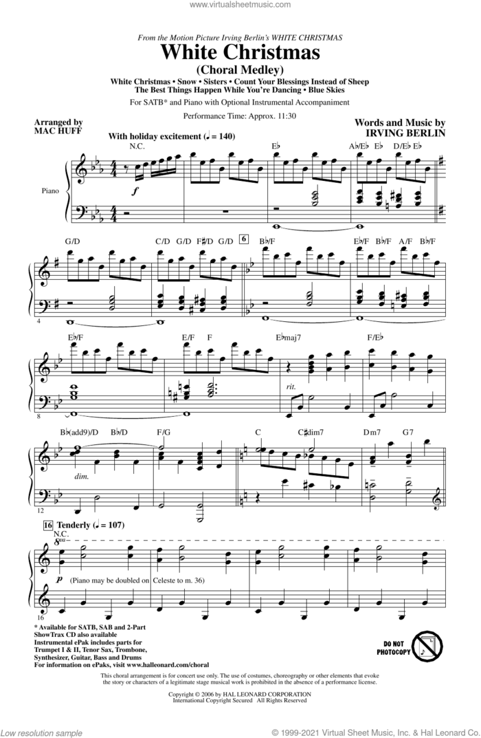 White Christmas (Choral Medley) (arr. Mac Huff) sheet music for choir (SATB: soprano, alto, tenor, bass) by Irving Berlin and Mac Huff, intermediate skill level