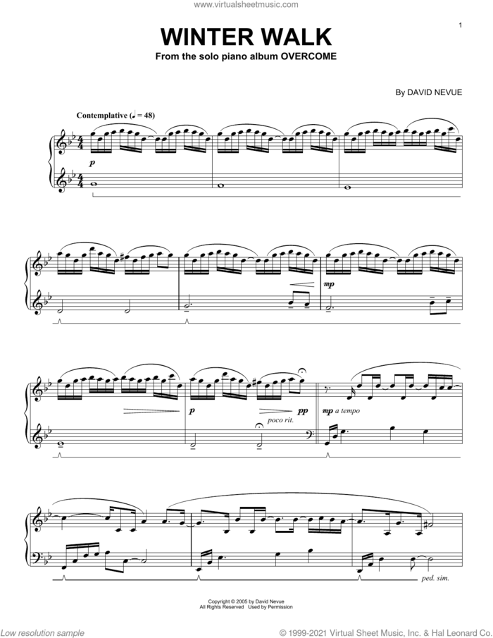 Winter Walk sheet music for piano solo by David Nevue, intermediate skill level