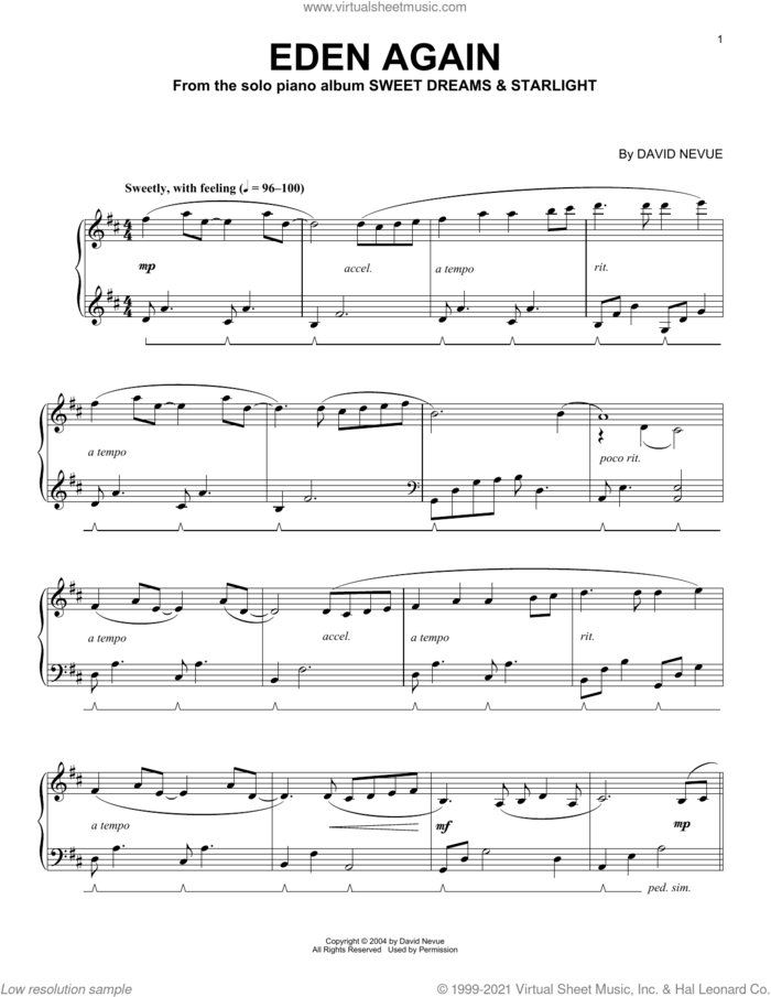 Eden Again sheet music for piano solo by David Nevue, intermediate skill level