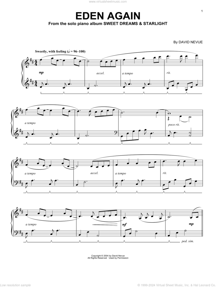 Eden Again sheet music for piano solo by David Nevue, intermediate skill level